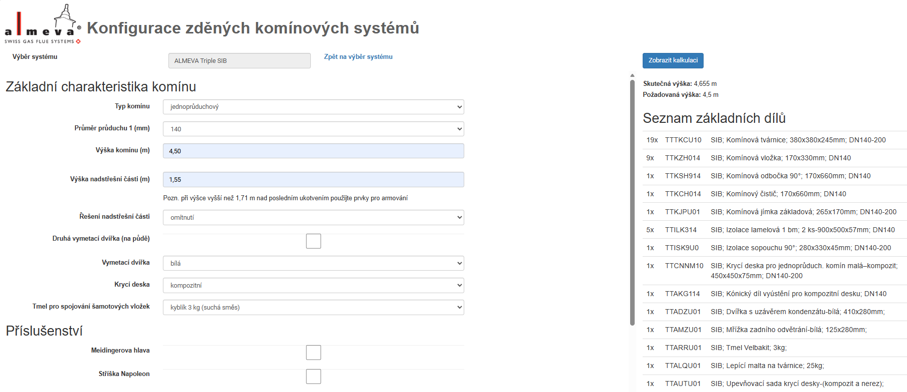 Almecon - konfigurátor zděného komínového systému SIB (Zdroj: ALMEVA EAST EUROPE)