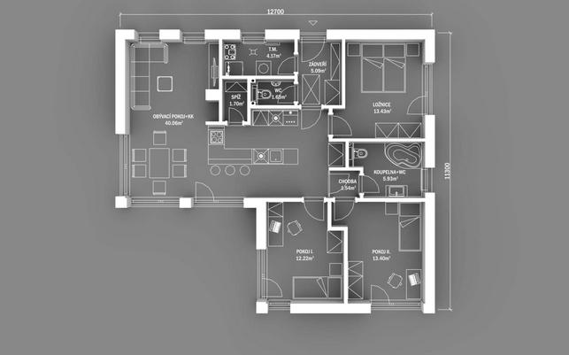 Půdorys bungalovu Rinot (Zdroj: HK-DŘESTAV)