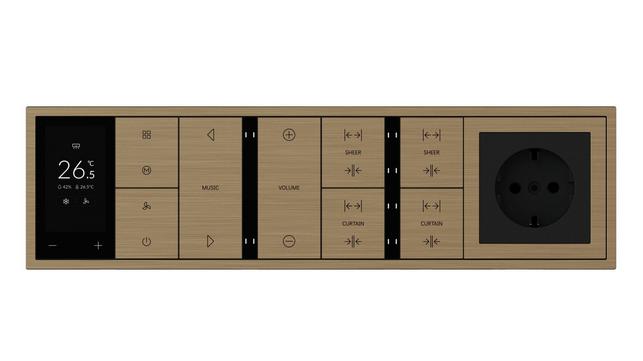 Xelent – čisté linie, mechanická tlačítka a elegantní světelné pásky, které vytvářejí moderní vizuální identitu panelu. (Zdroj: HDL Automation)