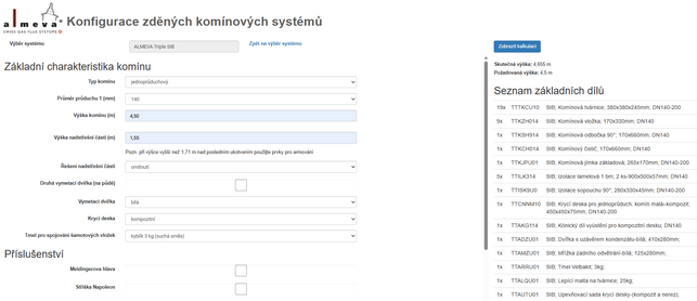 Almecon - konfigurátor zděného komínového systému SIB (Zdroj: ALMEVA EAST EUROPE)