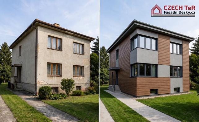 Provětrávaná fasáda s minerální izolací a dekorativními cementovláknitými deskami (Zdroj: fasadnidesky.cz)